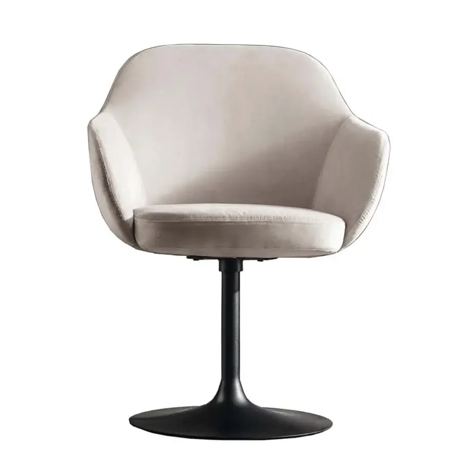 Exceptional Sovet Italia Cadira swivel chair with light textile upholstery and embossed black lacquered metal base