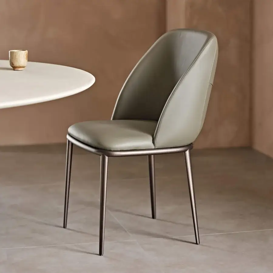 Sophisticated Cattelan Italia Mariel ML chair with matte grey-green upholstery and satin bronze metal base