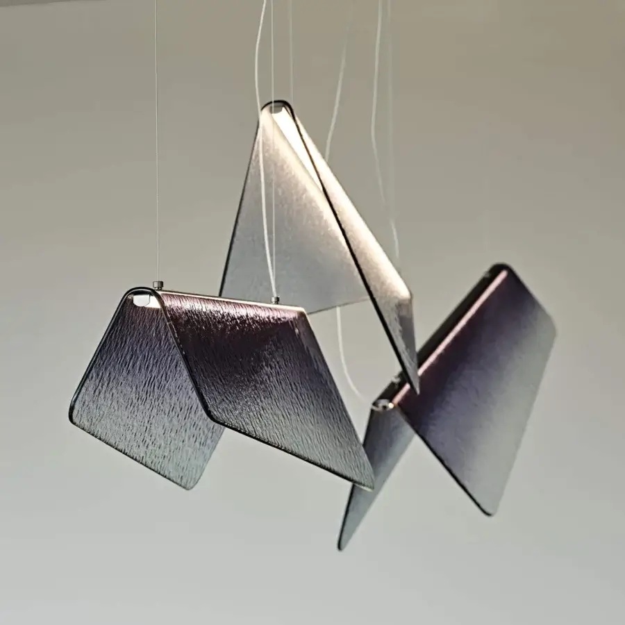Exceptional Cattelan Italia Velar suspension lamp in grey transparent glass with integrated LED light and reflective sheen