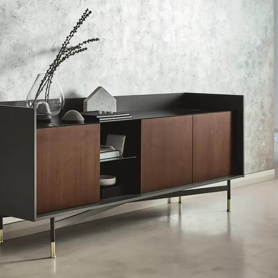 Superior Ditre Italia Dialogo sideboard with dove-gray textured wood and a slender dark metal base crafted in Italy