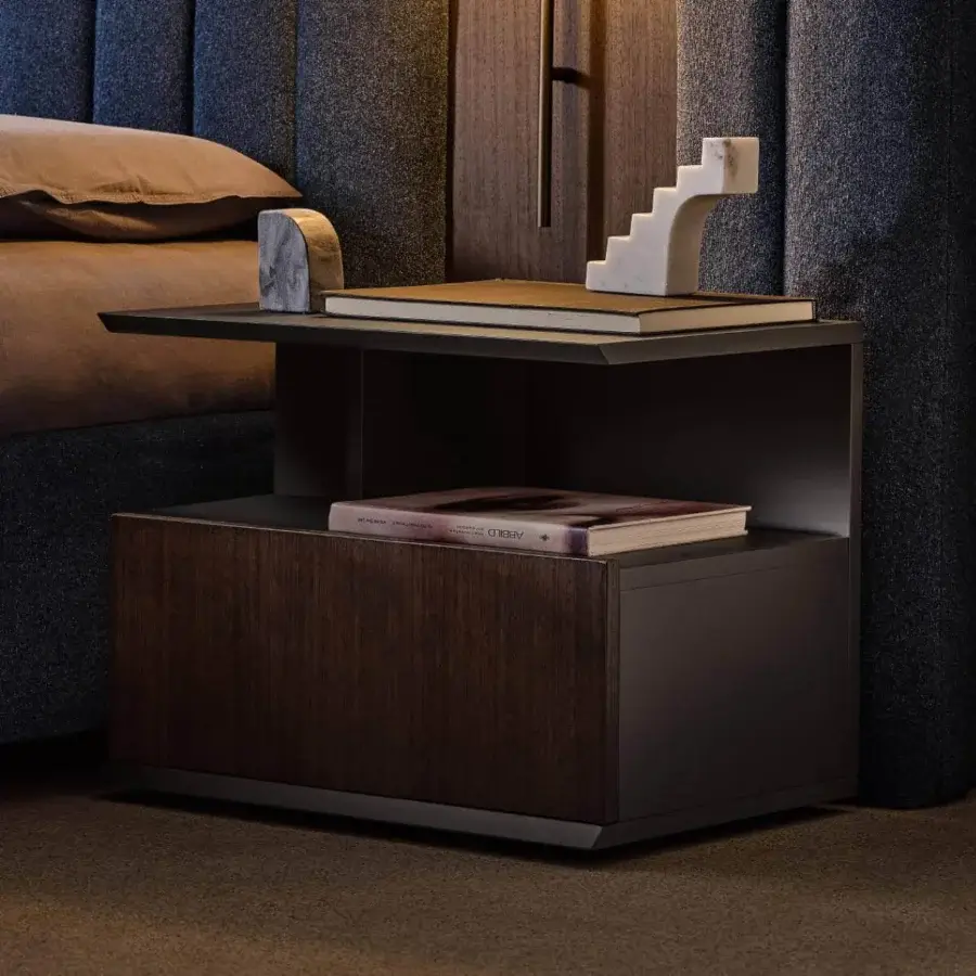 Distinguished Ditre Italia Eric nightstand with dark brown wood and dark gray matte metal framing a minimalist design