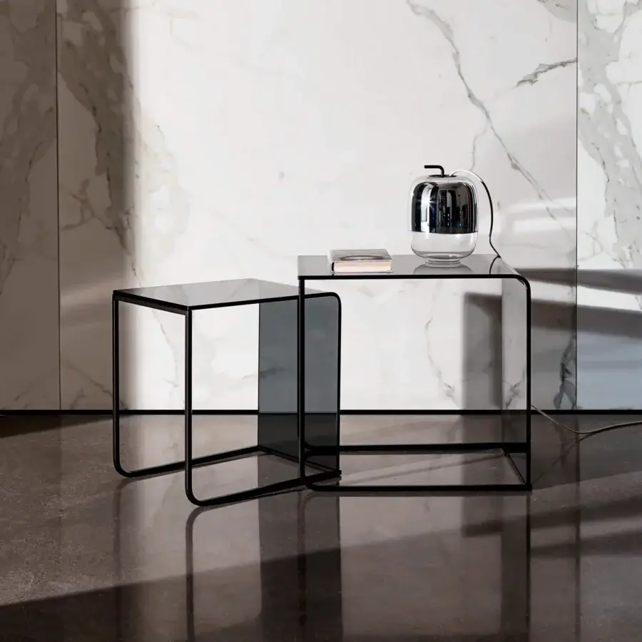 Superior Sovet Italia Nido coffee table with burnished metal frame and smoked glass top
