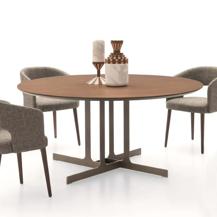 Architectural Ditre Italia Nell table with a smooth brown marble top and airy matte dark gray metal blades