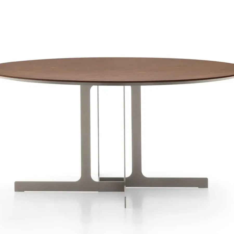 Elegant Ditre Italia Nell table with a warm brown marble top and matte gray metal base