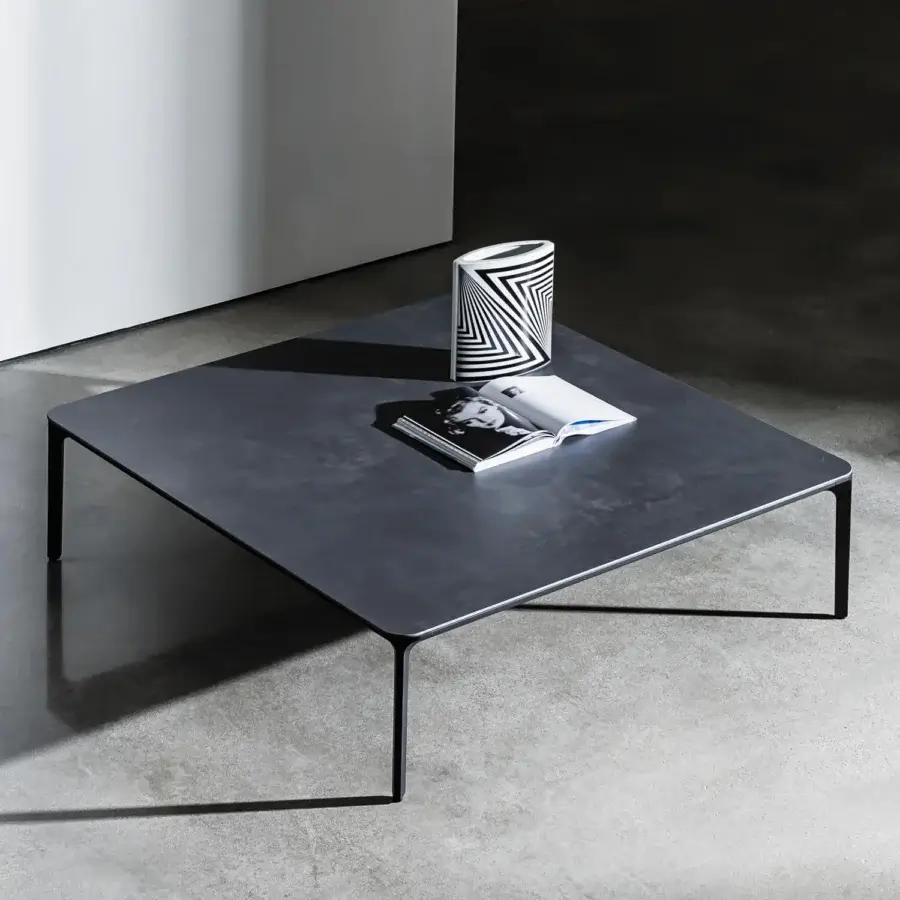 Distinguished Sovet Italia Slim Square coffee table with sleek aluminum structure and dark gray matte finish