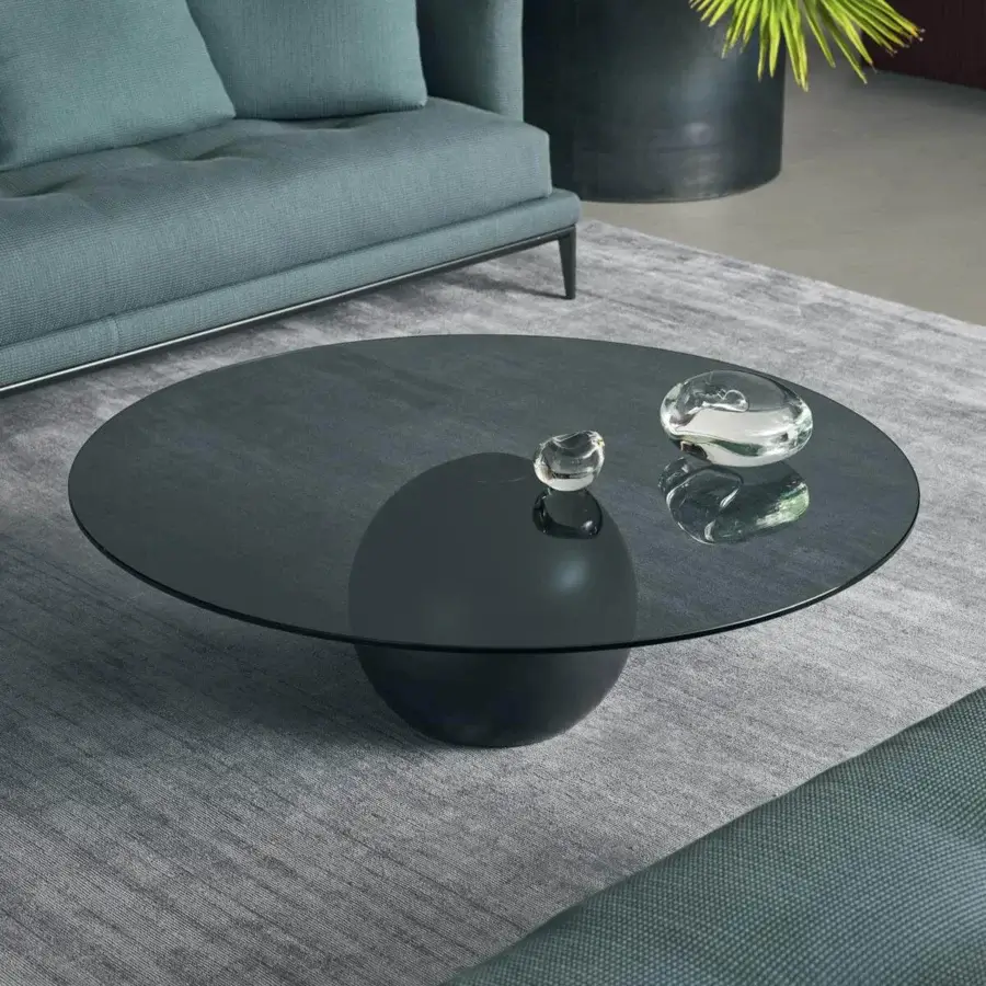 Exceptional Bonaldo Circus coffee table with dark matte glass tabletop and similarly finished metal base