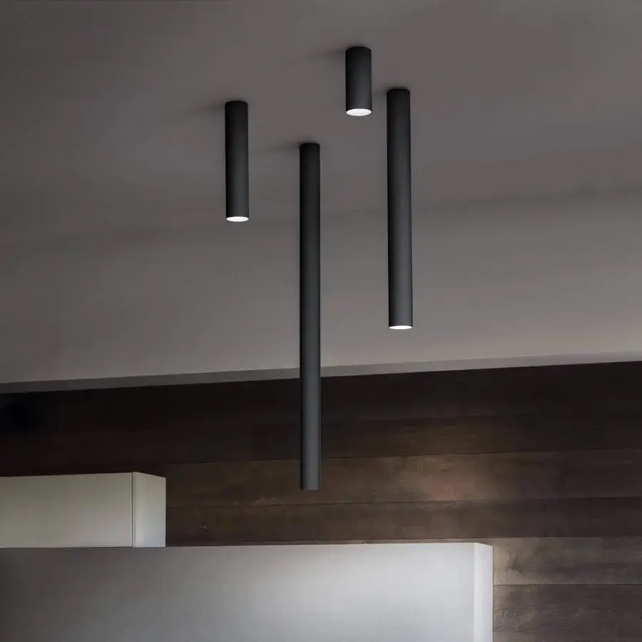 Superior Lodes A-Tube ceiling lamp, a cylindrical form in matte black metal brings modern Italian design to interiors