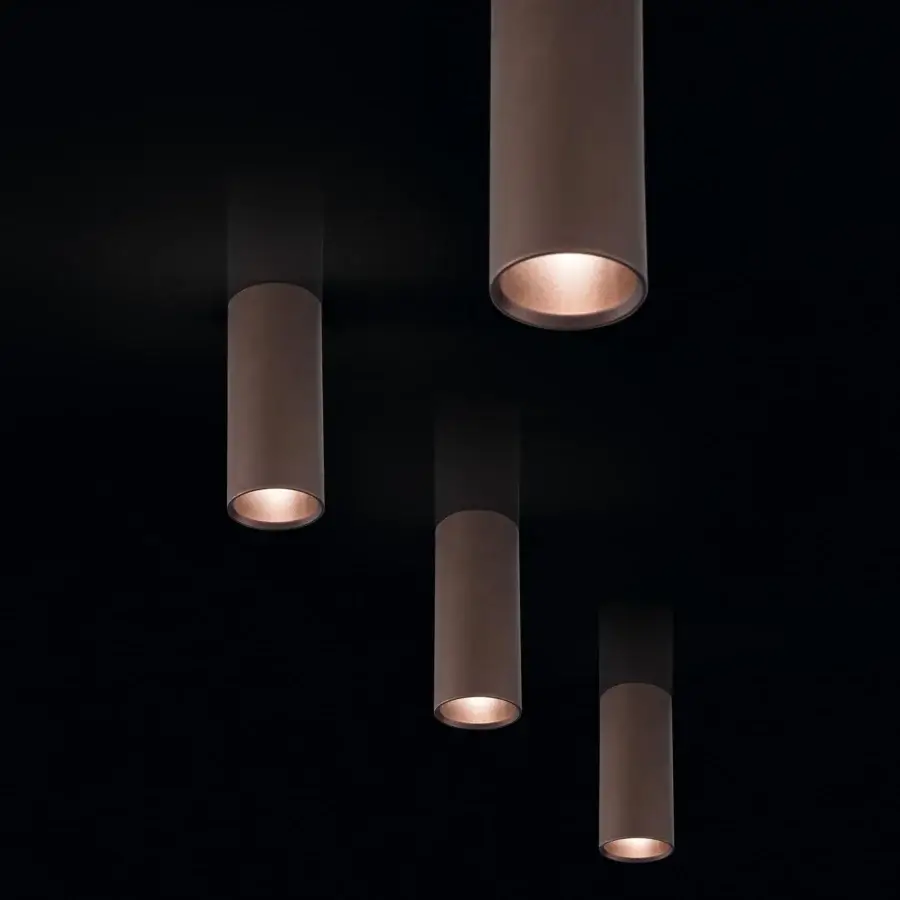 Distinguished Lodes A-Tube ceiling lamp, a minimalist fixture crafted in metal with textured matte and warm light bronze tones