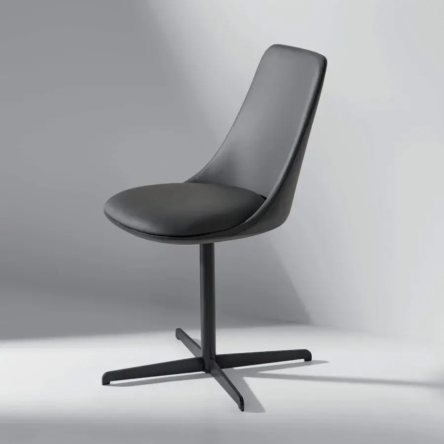Elegant Bonaldo Itala chair in dark gray synthetic leather with a matte-finished metal four-spoke swivel base