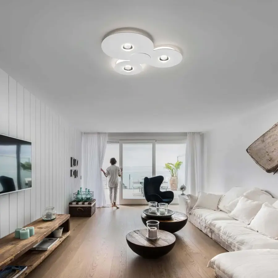 Exceptional Lodes Bugia ceiling lamp with intersecting white circular forms and a matte finish
