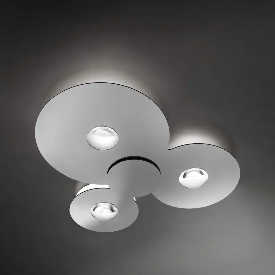 Superior Lodes Bugia ceiling lamp with interconnected circular forms in matte light gray or silver finish