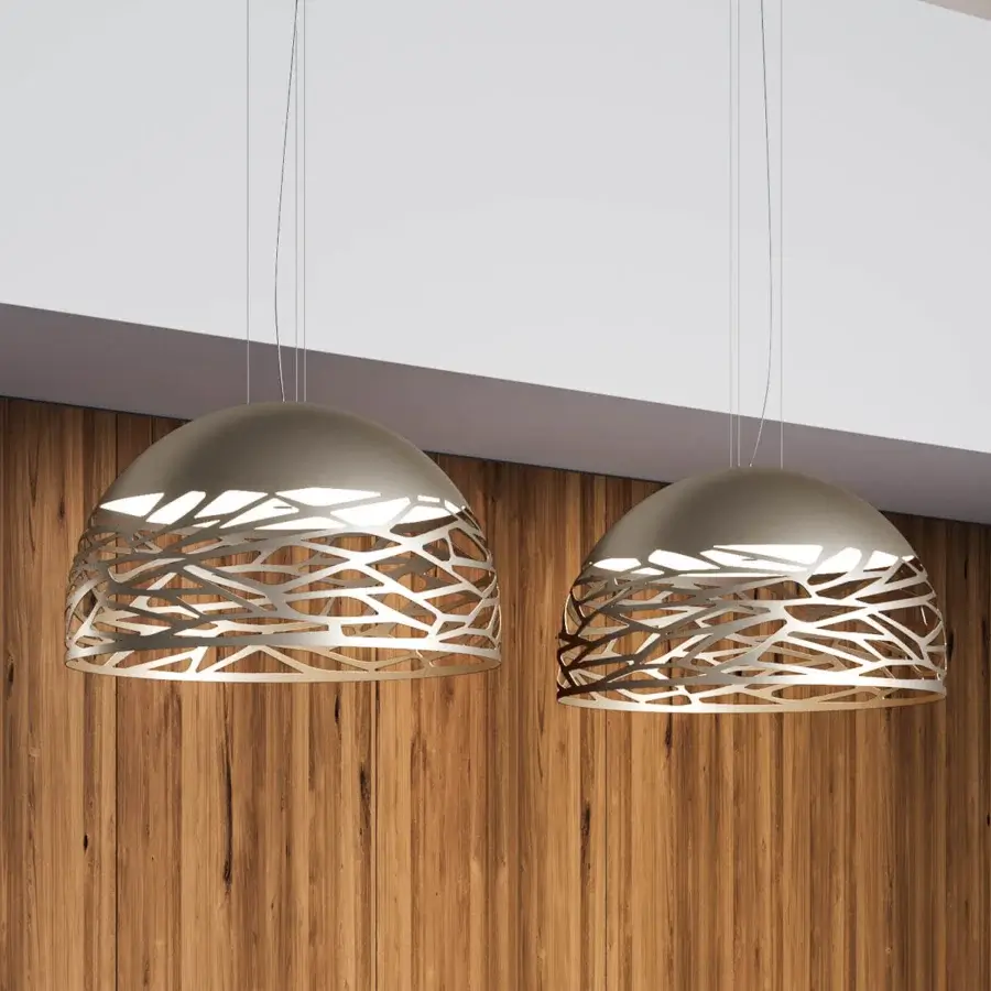 Exceptional Lodes Kelly Dome suspension lamp with a light metallic finish and glossy white glass diffuser crafted in a hemispherical form