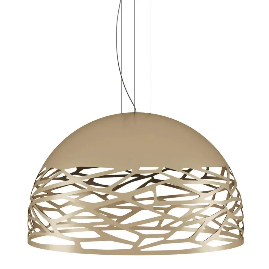 Superior Lodes Kelly Dome suspension lamp with laser-cut details and glossy white glass in coppery bronze finish