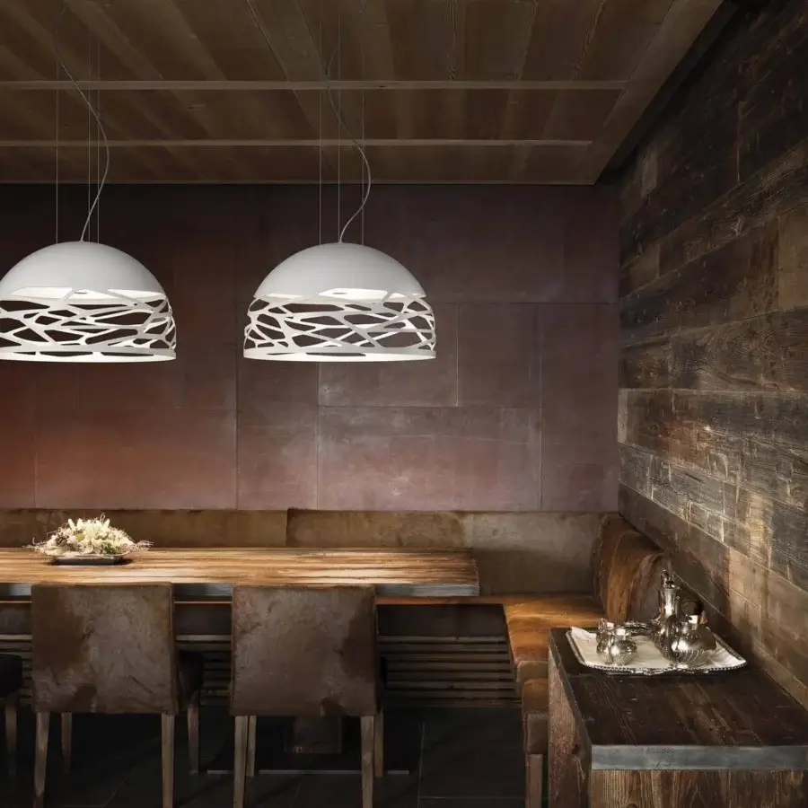 Elegant Lodes Kelly Dome suspension lamp with a matt white metal structure and glossy white glass diffuser