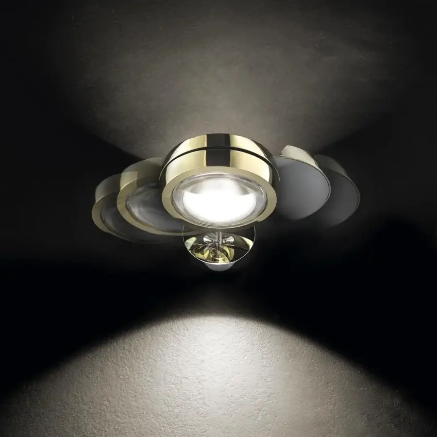 Superior Lodes Nautilus wall lamp crafted in Italy with adjustable satellite lights and glossy golden brass finish
