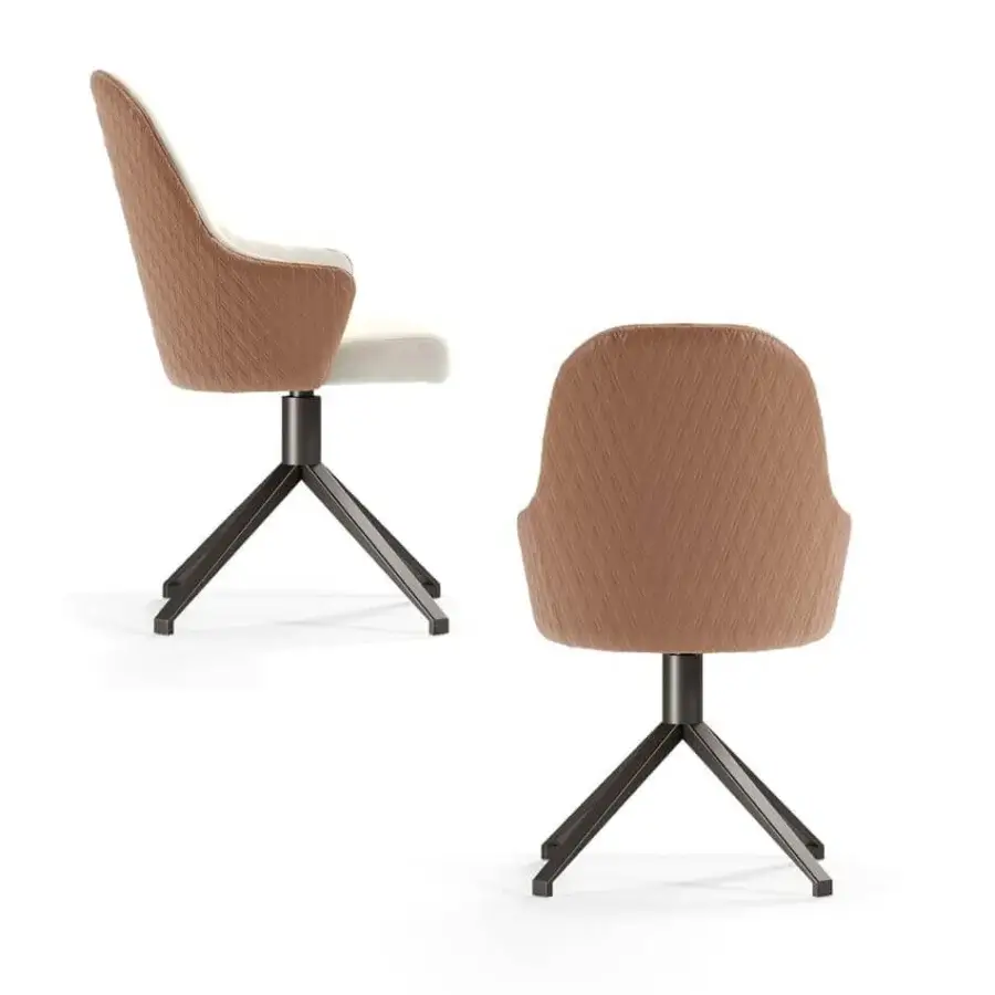 Distinguished Reflex Ludwig armchair with warm brown textile upholstery, diamond quilting and dark height-adjustable base with metallic finishes