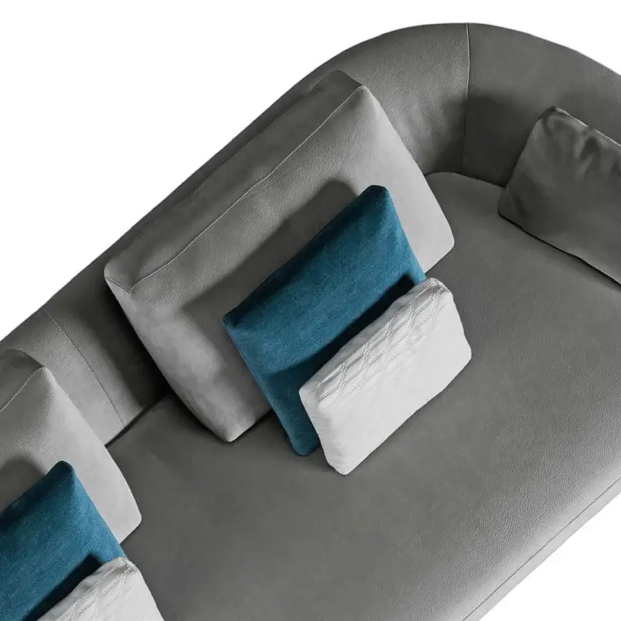 Distinguished Reflex Segno sofa handcrafted in Italy with matte gray textile upholstery and subtly concealed metal legs