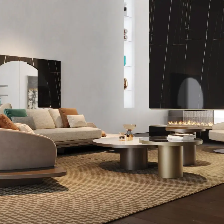 Distinguished Reflex Segno sofa chaise lounge upholstered in light beige Segno quilted Cat.C or Nabuk leather with Canaletto Walnut platform and matte finish