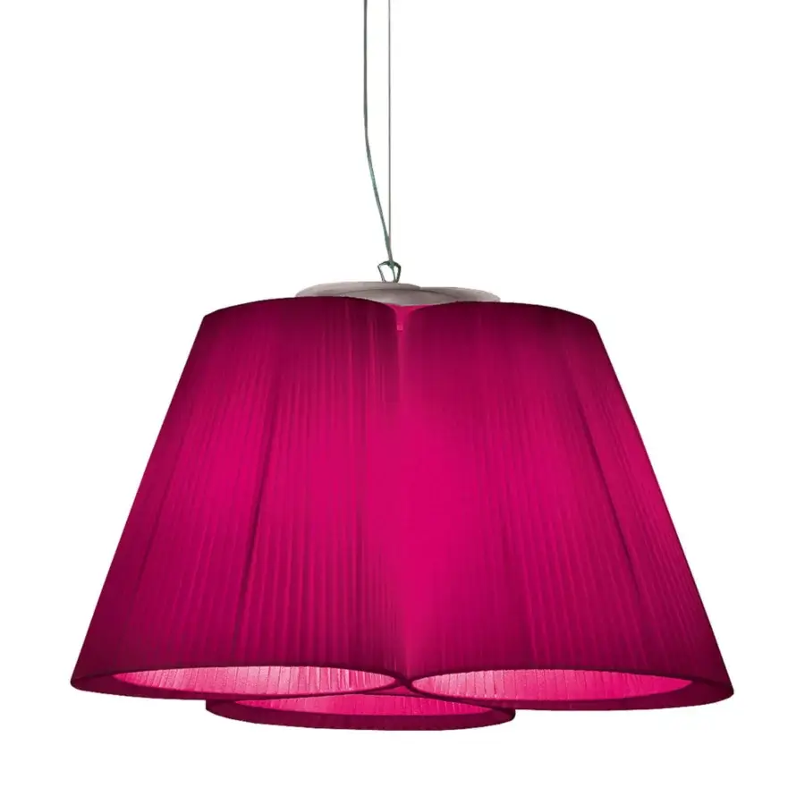 Exceptional Modo Luce Florinda suspension lamp with vibrant magenta pleated fabric petals crafted for modern spaces