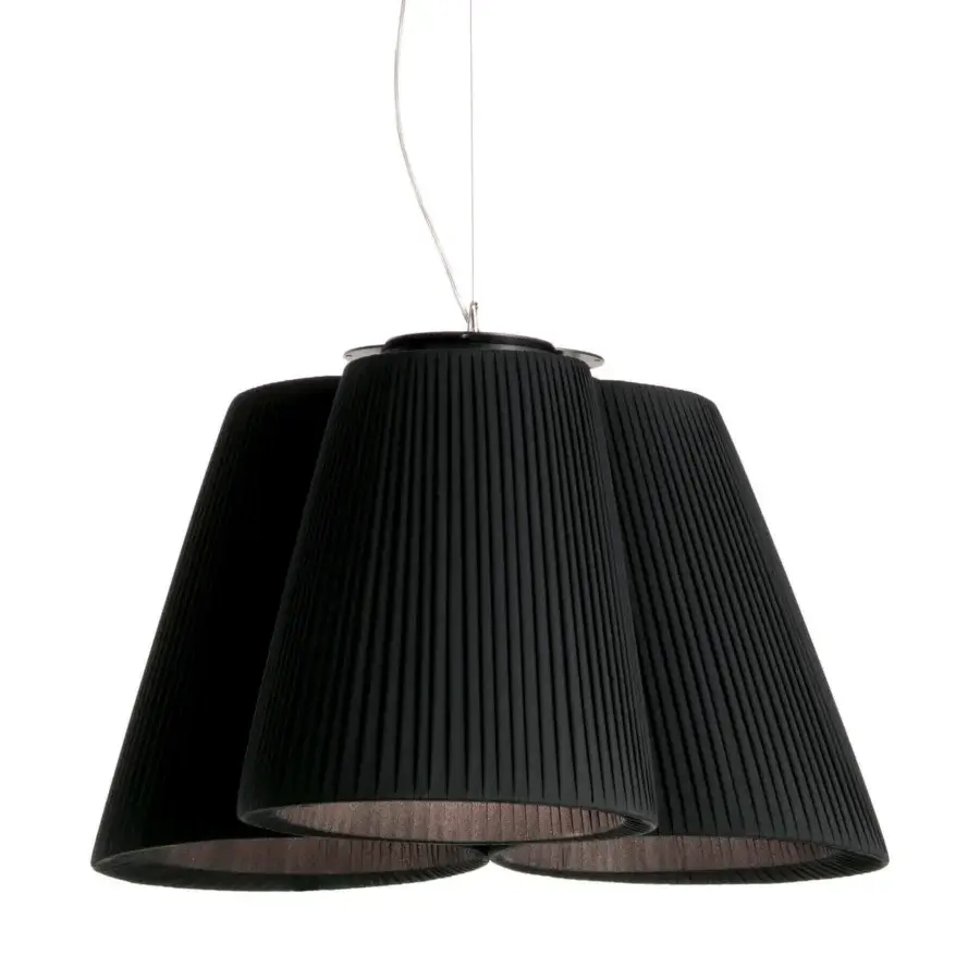 Distinguished Modo Luce Florinda suspension lamp with refined black pleated textile petals suspended by thin cables