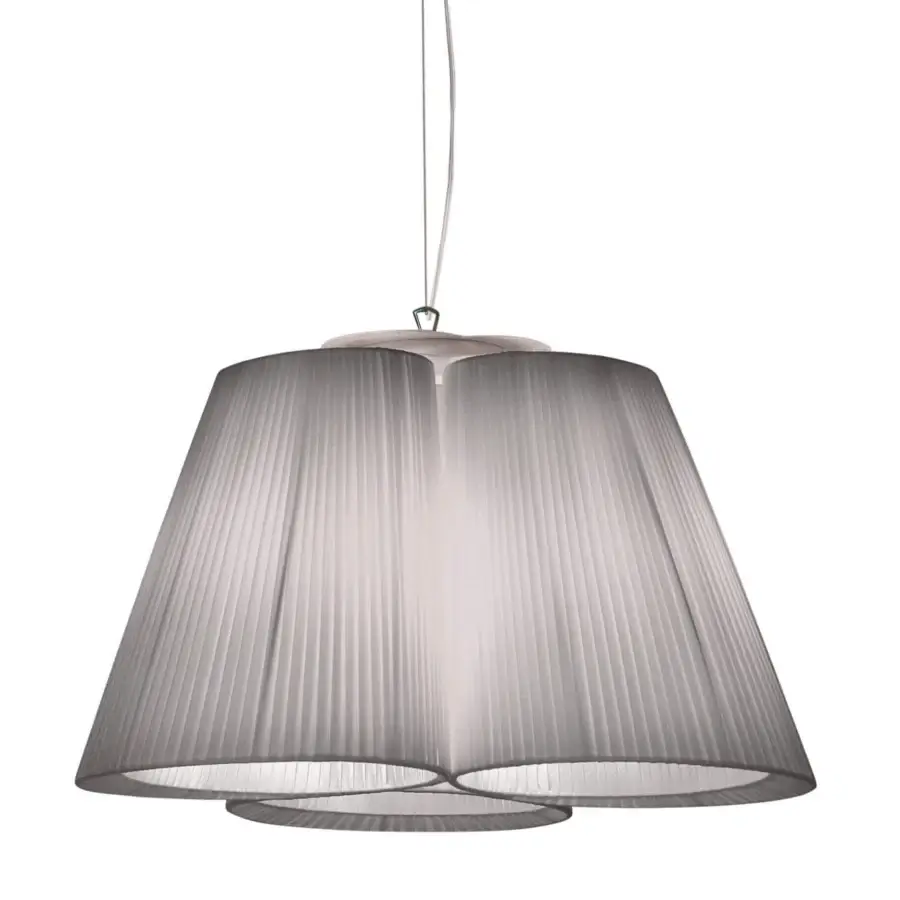 Superior Modo Luce Florinda suspension lamp with light grey fabric shade and matte finish creates elegant ambient glow