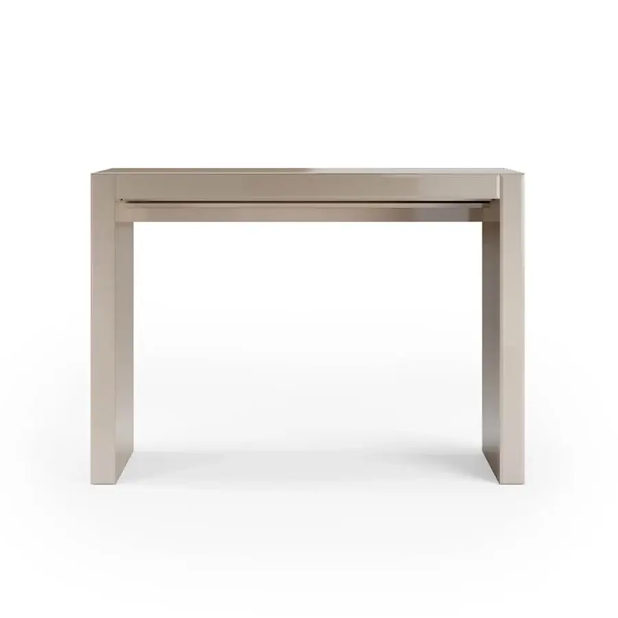 Avant-garde Reflex console built with glossy beige lacquer and bevelled lacquered glass fronts for a sleek design including a drawer with pen holders