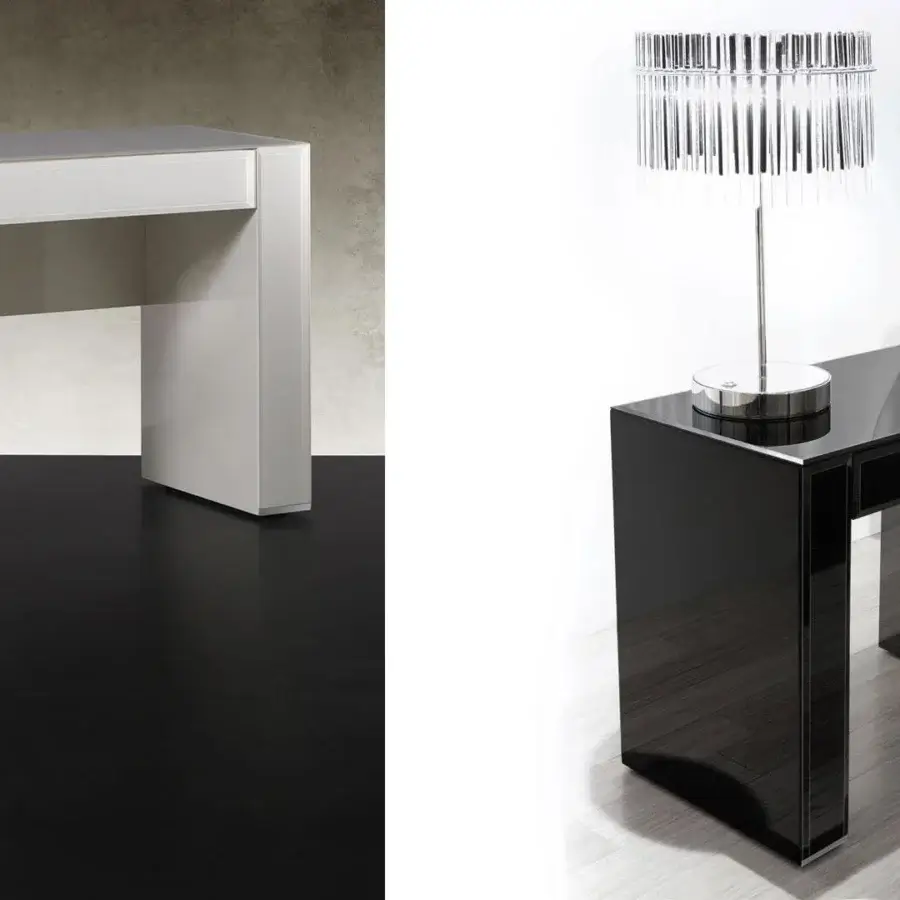 Superior Reflex Avantgarde nightstand crafted in glossy black lacquered wood with a minimalist geometric form