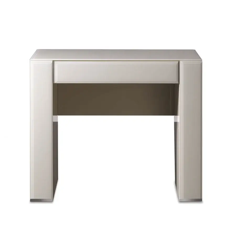 Avant-garde Reflex nightstand crafted in shiny lacquered wood with beveled lacquered glass top and front