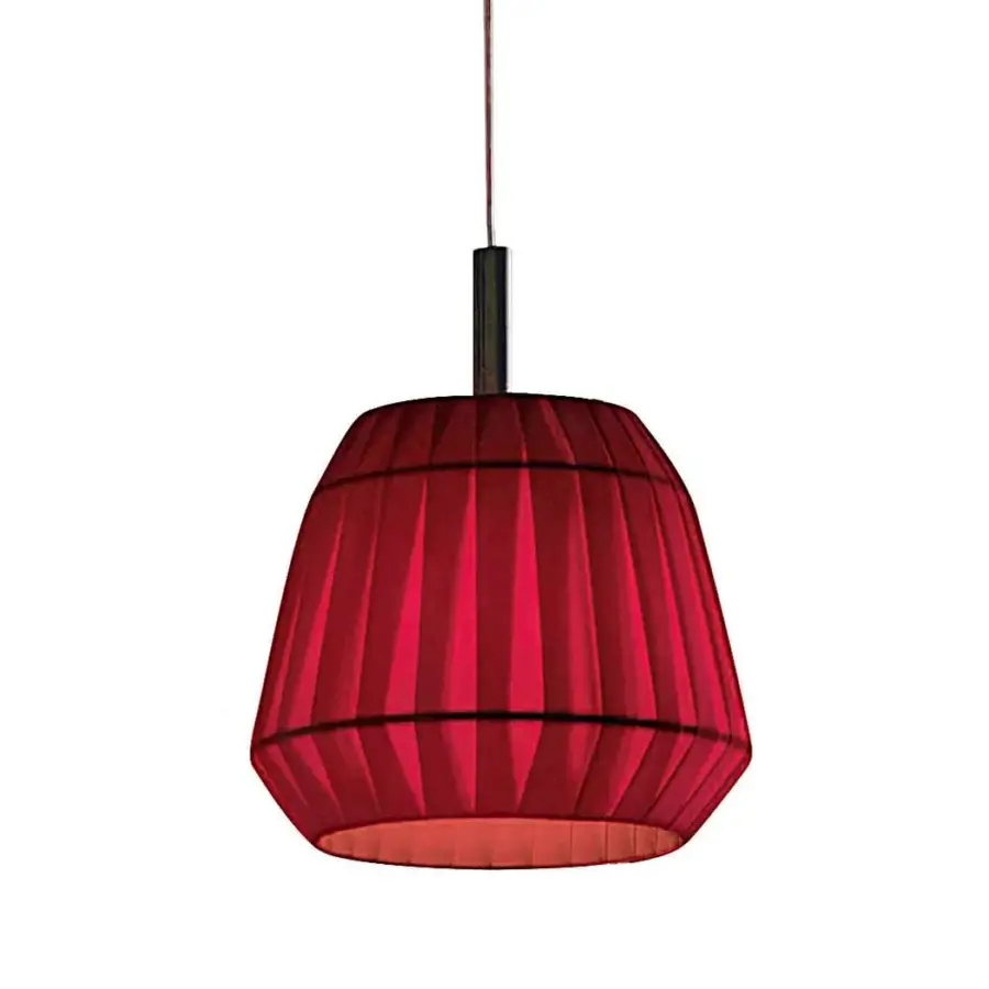 Superior Modo Luce Loto suspension lamp with a graceful dome-shaped shade in pleated red fabric and modern geometric style