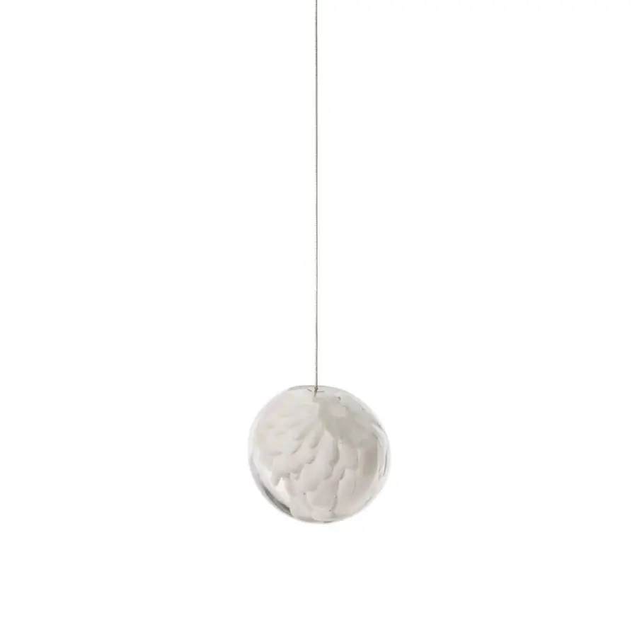 Elegant Bocci 118 Single suspension lamp with spherical glass and illuminated white feathery material within