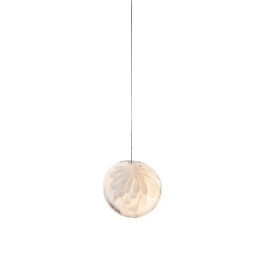 Captivating Bocci 118 Single suspension lamp with spherical hand-blown glass and delicate internal petal details illuminated within