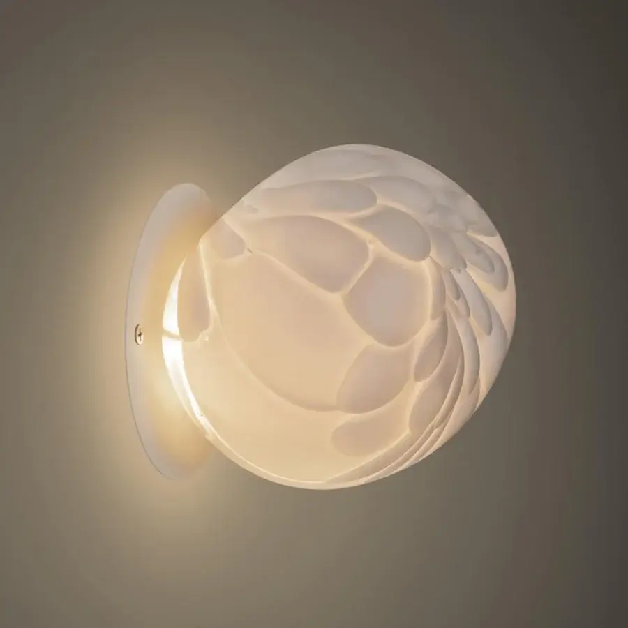 Distinguished Bocci 118 wall/ceiling lamp with dozens of feather-like opal glass forms and a brass-finish base