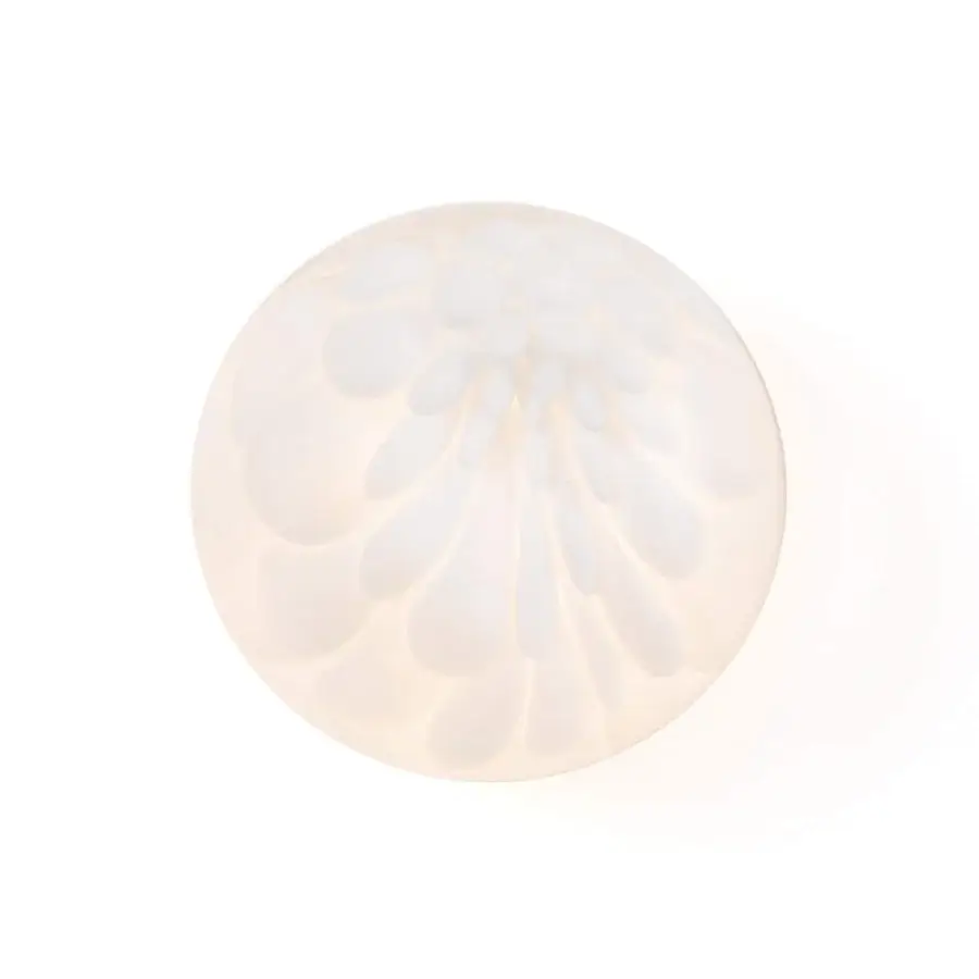 Elegant Bocci 118 wall/ceiling lamp with dozens of feather-like forms in opal glass and a brass finish base