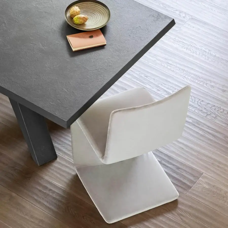 Superior Bonaldo Venere chair with light gray fabric upholstery and smooth geometric silhouette crafted in Italy