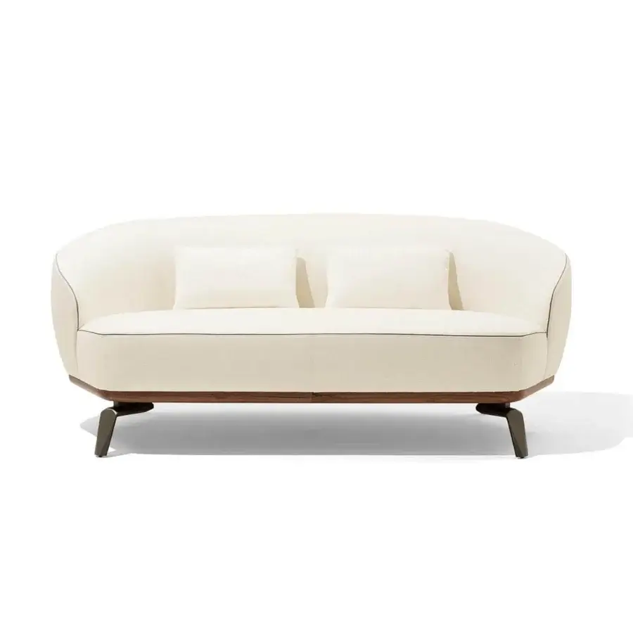 Exceptional Giorgetti Tamino sofa with off-white textile and Canaletto walnut, crafted with a leather insert and matte finish