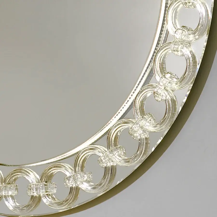 Exceptional Reflex Casanova mirror with transparent Murano glass rings and glossy extra-clear glass surface