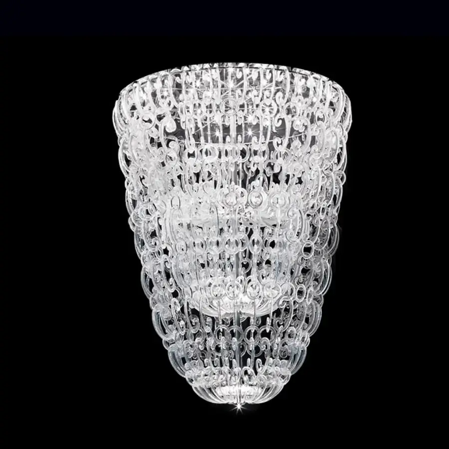 Elegant Reflex Casanova suspension lamp with linked transparent Murano glass elements and a glossy metal structure