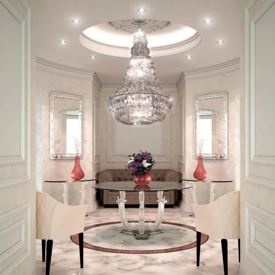 Exclusive Reflex Casanova suspension lamp built with transparent Murano glass elements and lustrous mirror glass support