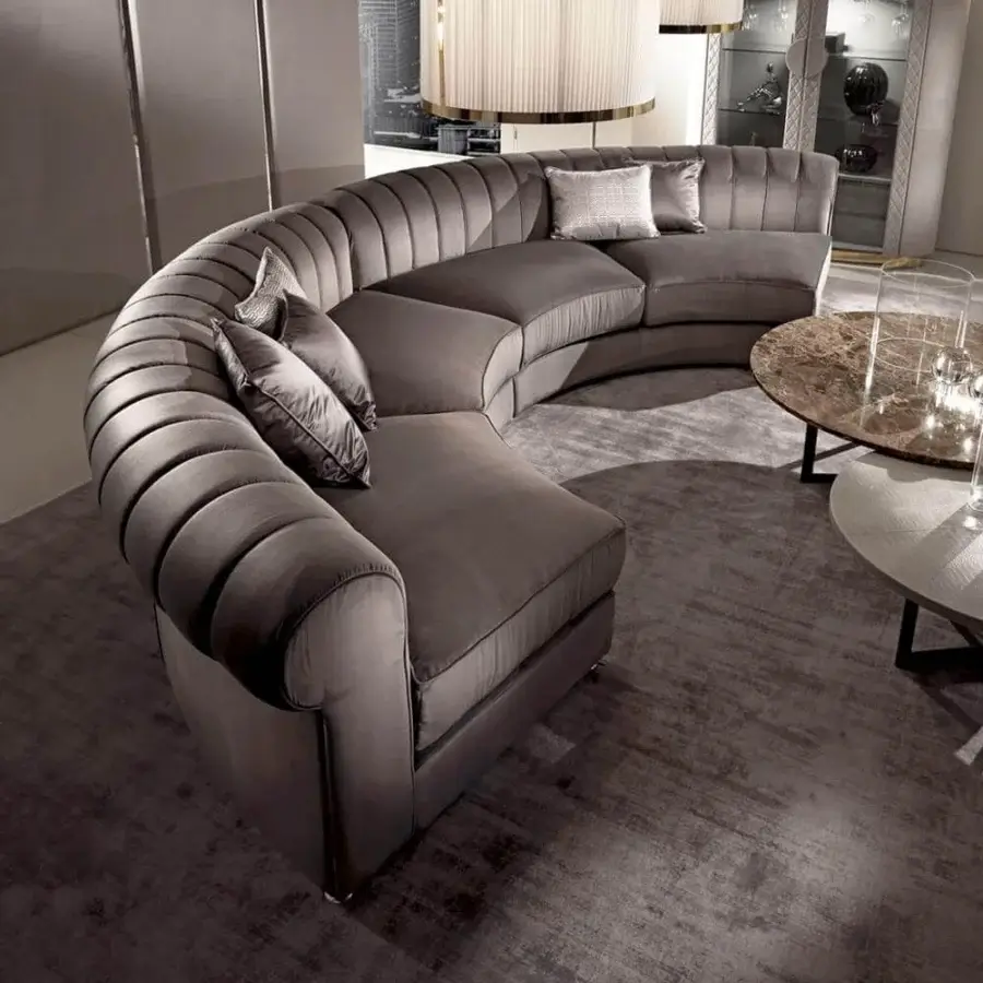 Lavish DV Home Collection Kent sofa with deep gray-brown textile upholstery and sleek chrome metal base