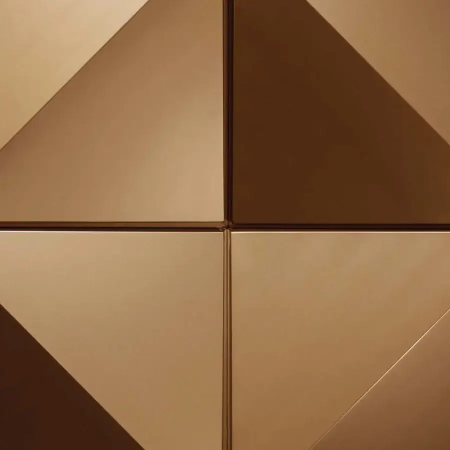 Distinguished Reflex Origami wall unit crafted in wood with a smooth matte lacquered brownish-gold finish and angular planes