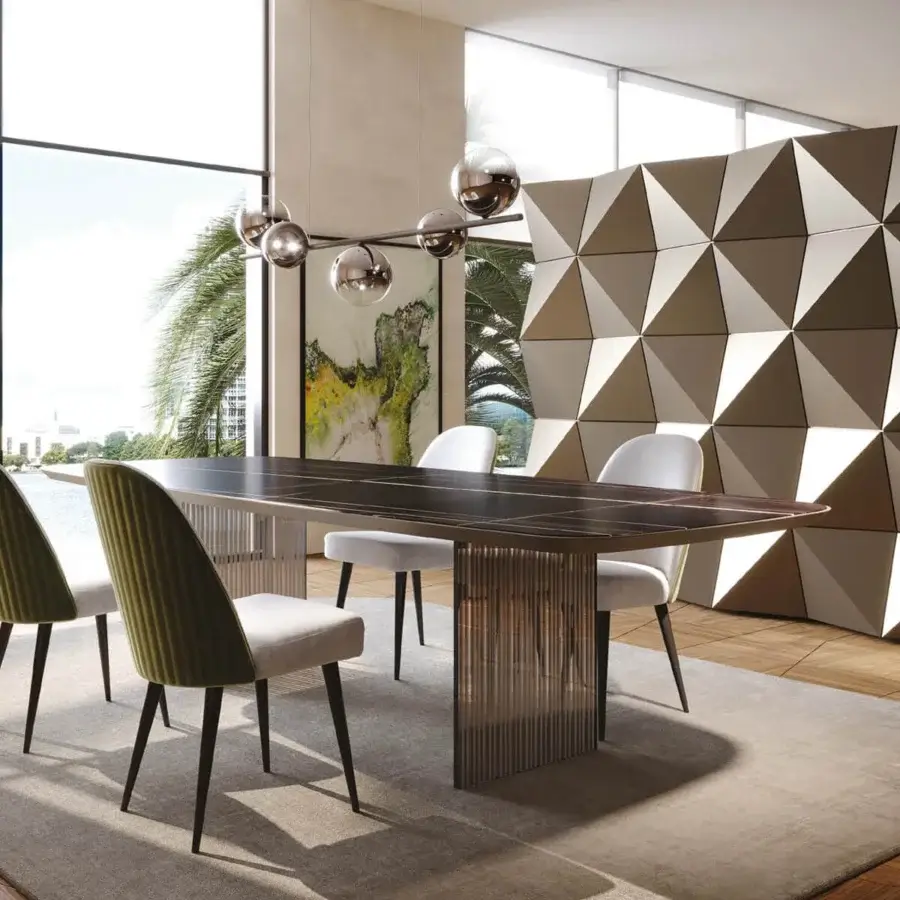 Superior Reflex Origami wall unit presenting a geometric design in light beige matte lacquer crafted in Italy