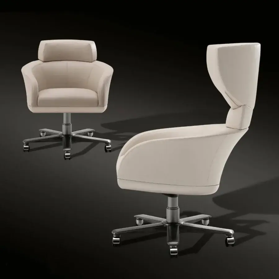 Superior Giorgetti Selectus armchair in light beige fabric with smooth finish and adjustable height mechanism