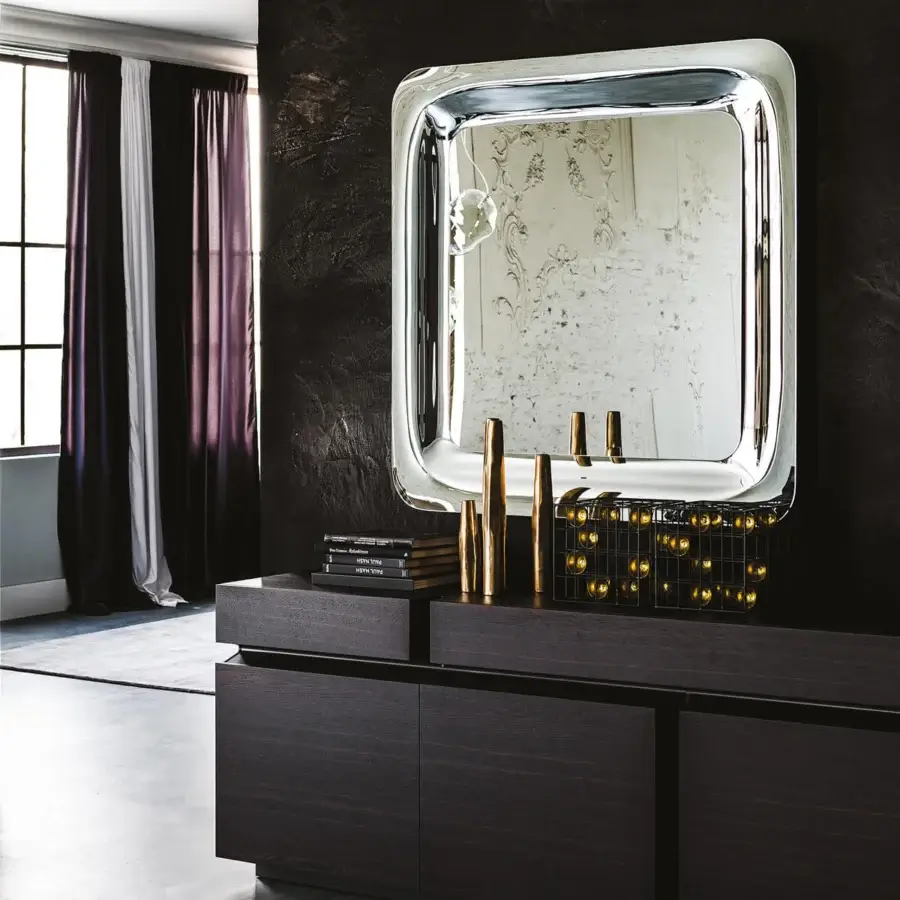 Exceptional Cattelan Italia Glenn mirror with a rounded square silhouette and glossy mirrored glass frame