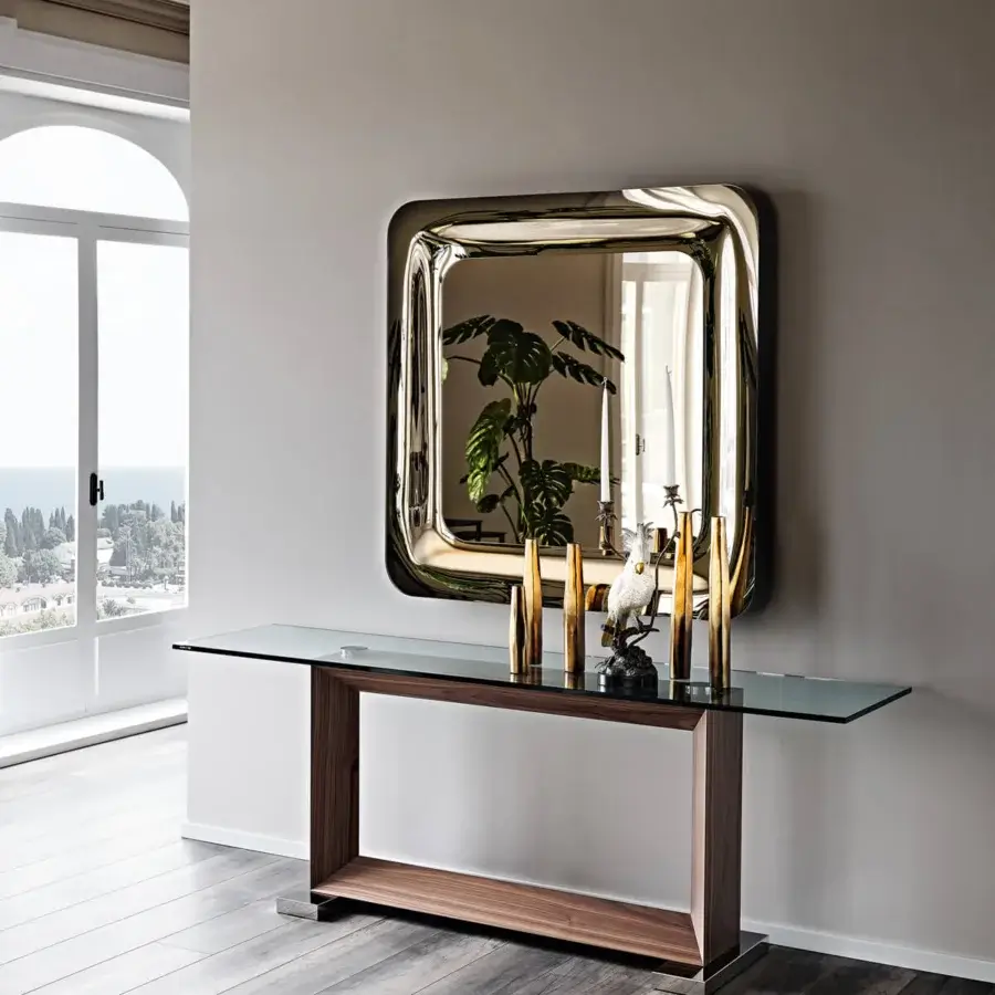 Superior Cattelan Italia Glenn mirror with entirely mirrored glass and lustrous gold-toned rounded frame