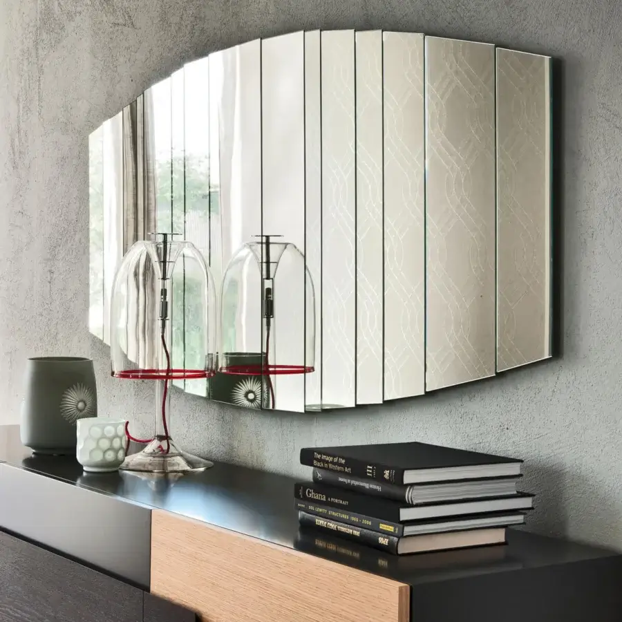 Exceptional Cattelan Italia Stripes mirror composed of vertical bands of mirrored glass creating a sleek geometric arrangement