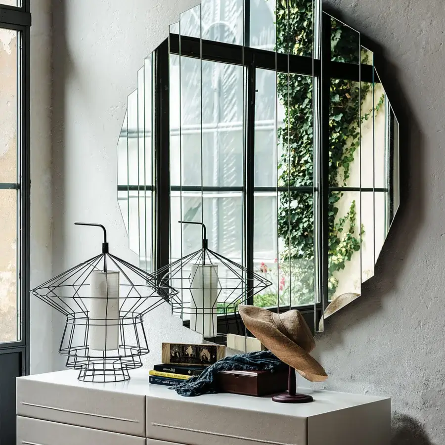 Superior Cattelan Italia Stripes mirror crafted in mirrored glass bands with a multi-faceted round silhouette