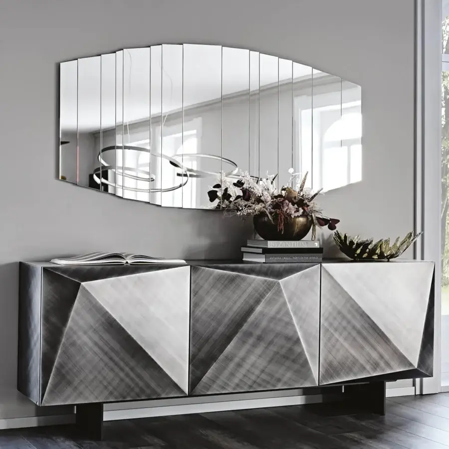 Distinguished Cattelan Italia Stripes mirror built in mirrored glass bands presenting a fragmented reflective surface with clean lines