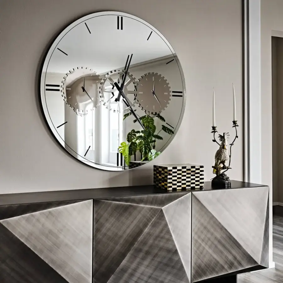 Superior Cattelan Italia Times mirror crafted in mirrored glass with silk-screen printing and sleek steel details