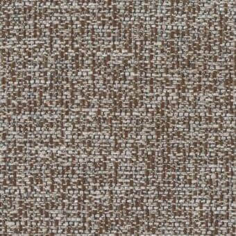Woven fabric texture, muted brown and beige heathered blend, dense irregular weave with visible fibers and product label details.