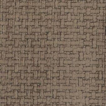 Mariani Le Fate fabric sample, muted brown woven texture, repetitive small irregular shapes, studio lighting, product classification text.